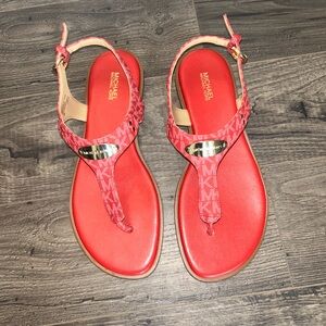 NEW!!  Michael Kors Red Signature MK Logo Plate Thong Sandals